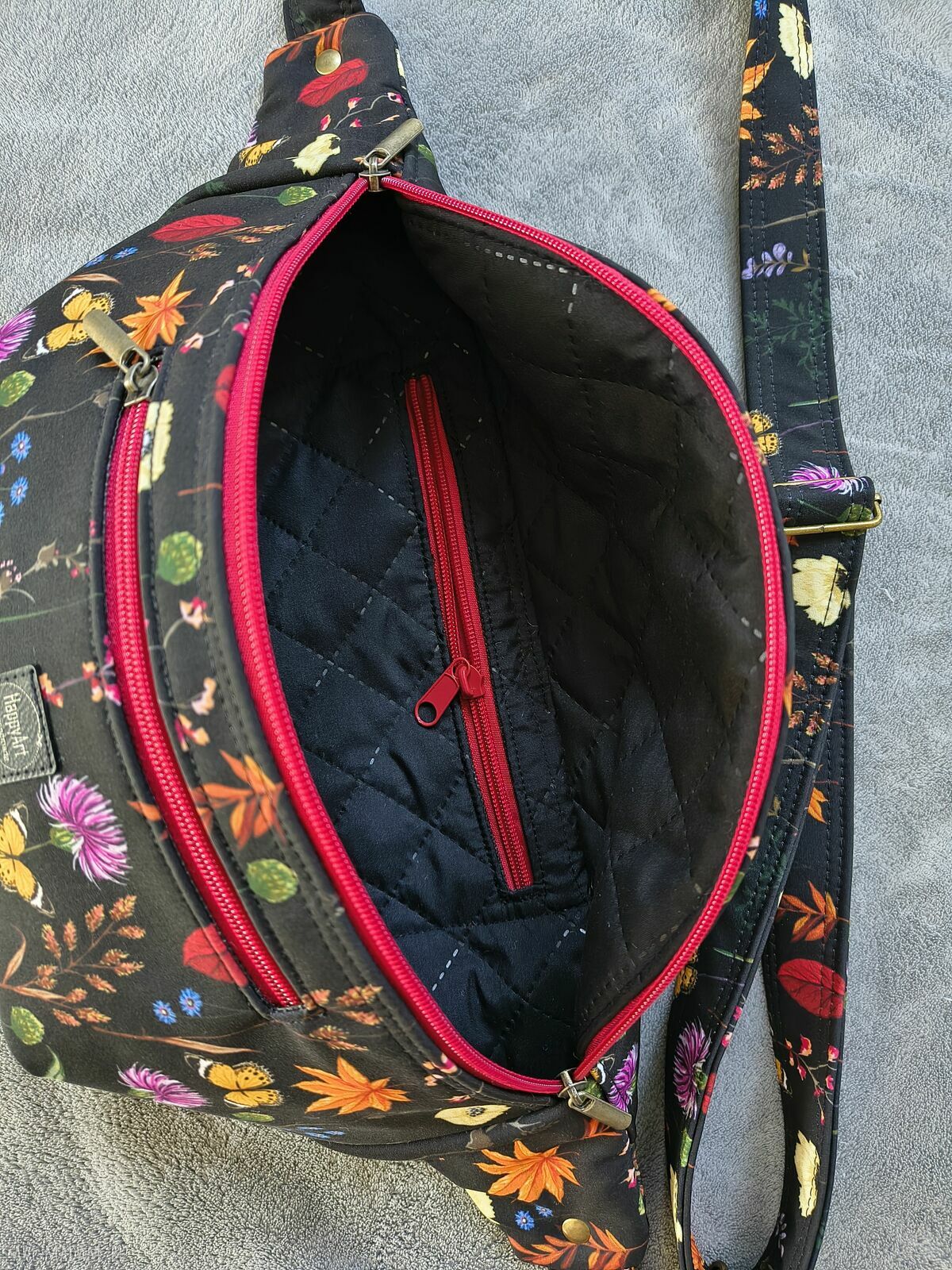 Roślinna nerka damska XXL na ukos - handmade z wodoodpornego softshellu
