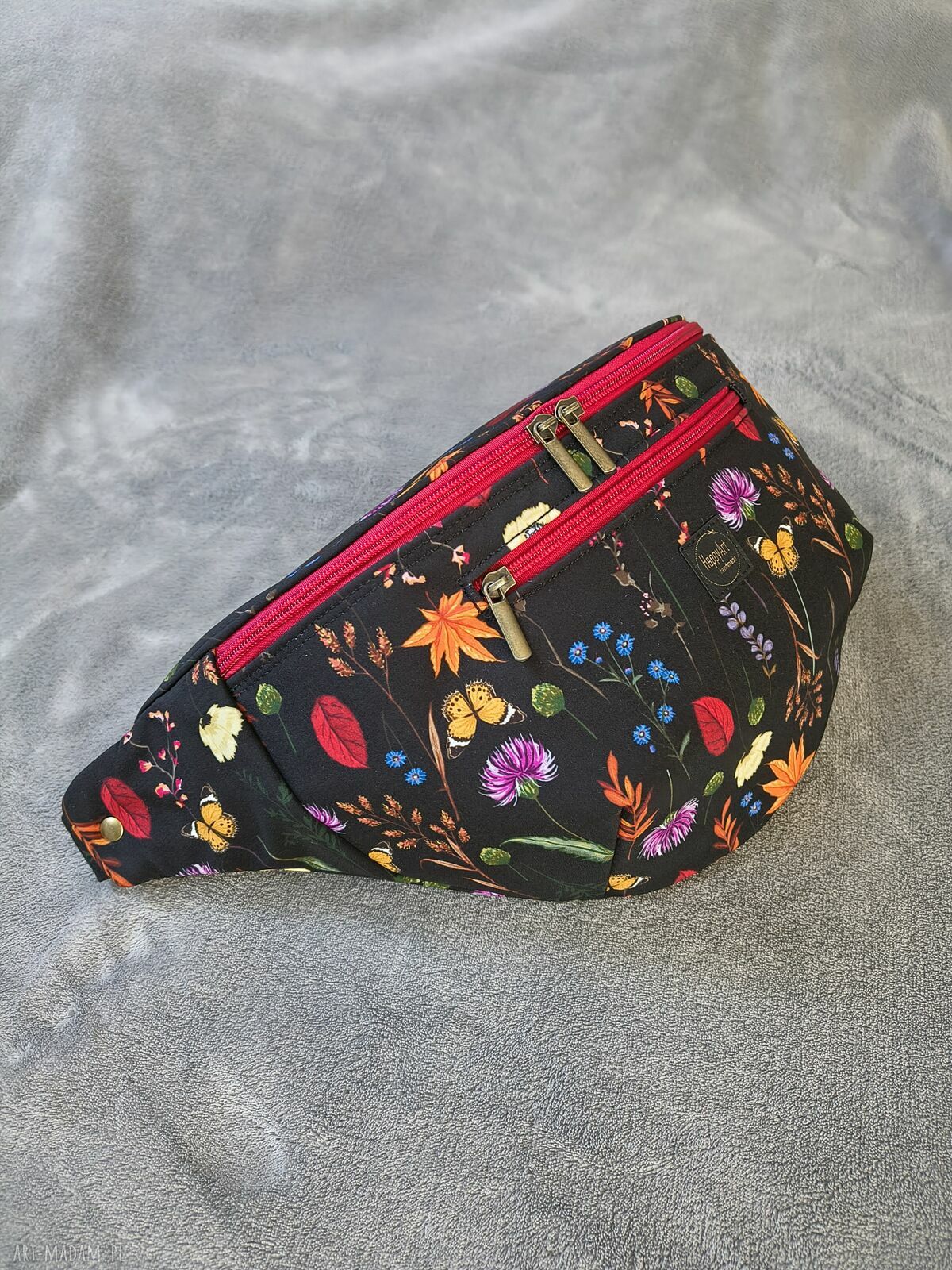 Roślinna nerka damska XXL na ukos - handmade z wodoodpornego softshellu