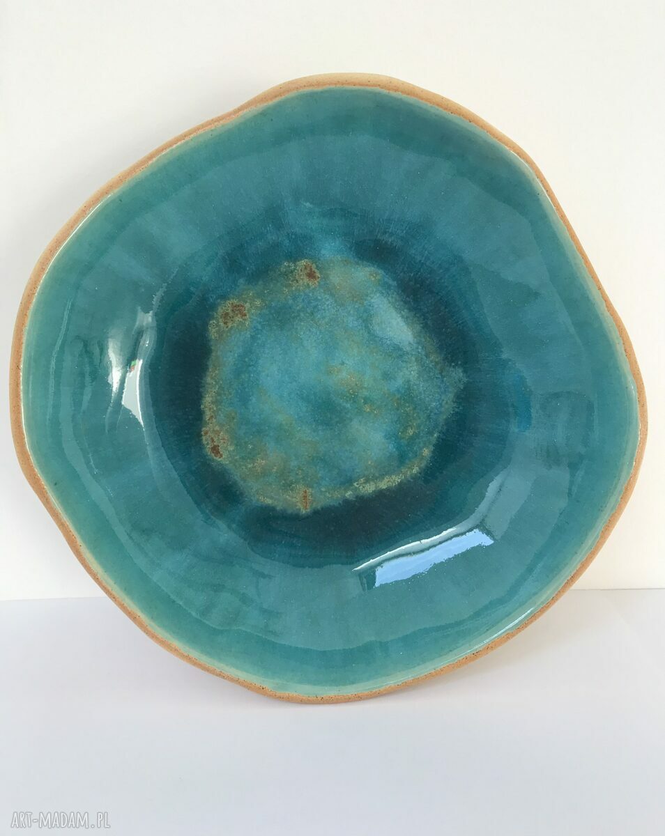 Roślinna miseczka ceramiczna z turkusowym szkliwem