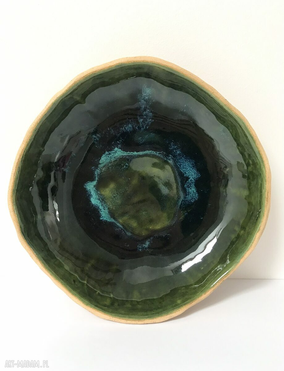 Roślinna miska ceramiczna - butelkowe szkliwo i odbicie polnych roślin