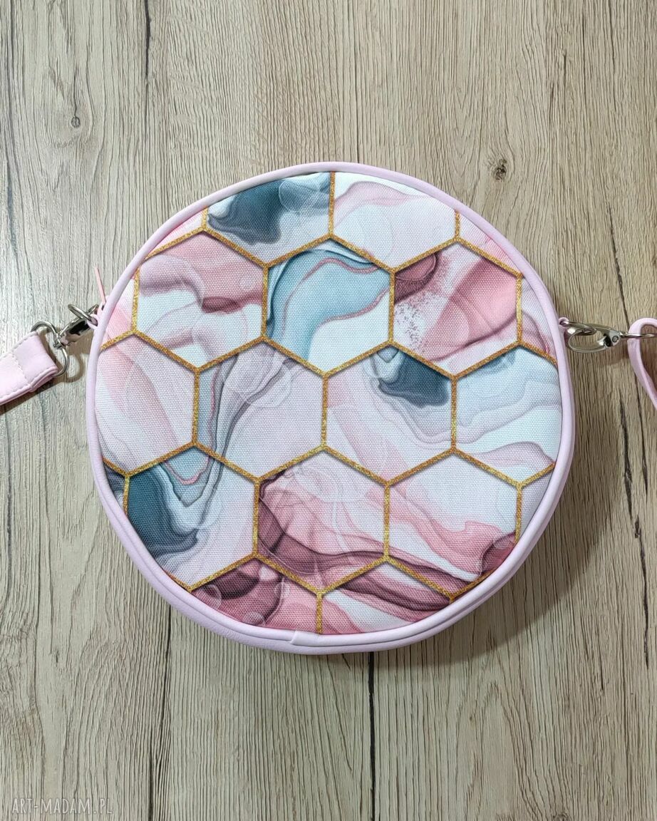 Okrągła mini torebka Round Bag - pudrowy róż i plastry miodu