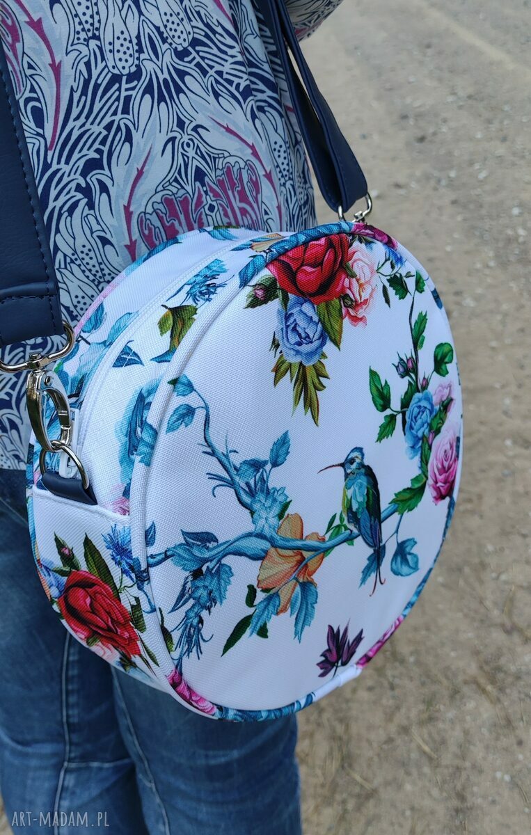 Round Bag - niebieskie kolibry - torebka na ramię handmade