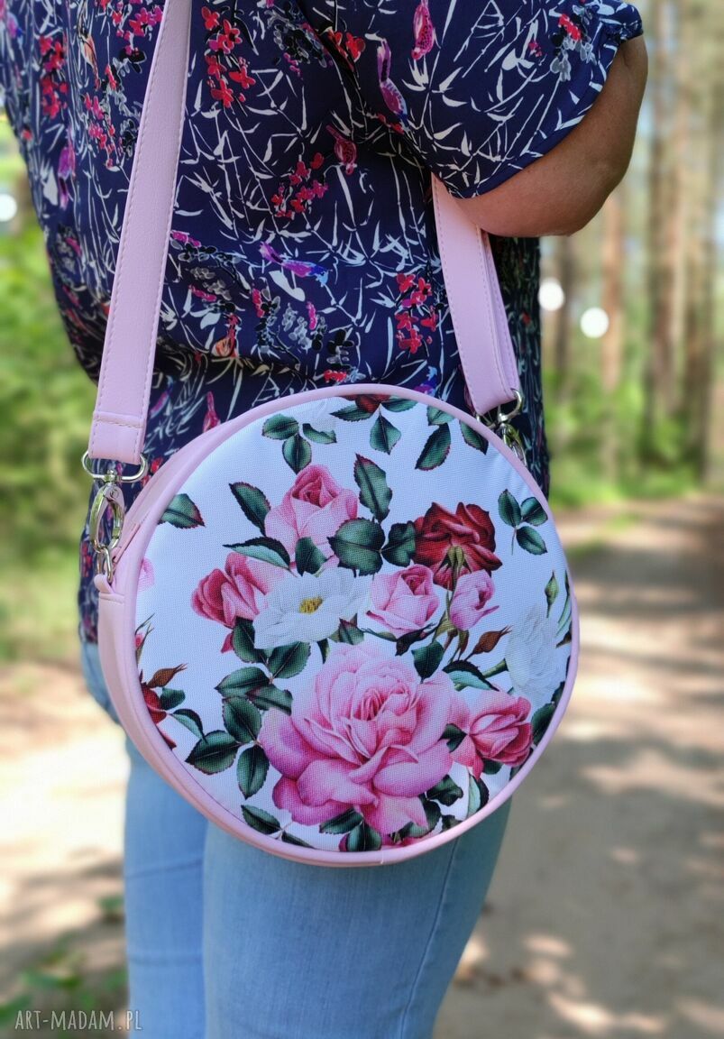 Round Bag pudrowy róż i plastry miodu - mini torebka ręcznie robiona