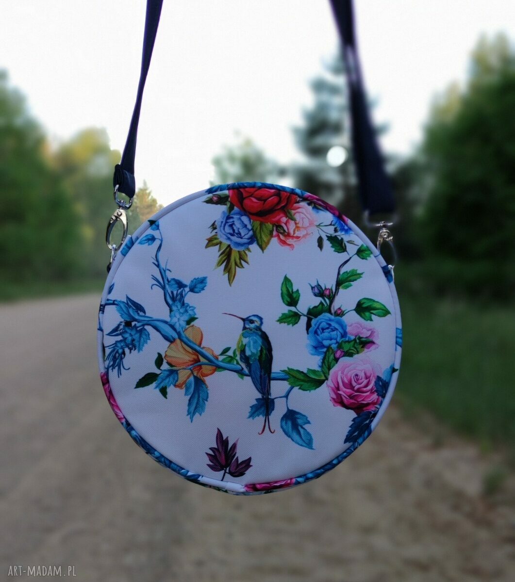 Round Bag - niebieskie kolibry - torebka na ramię handmade