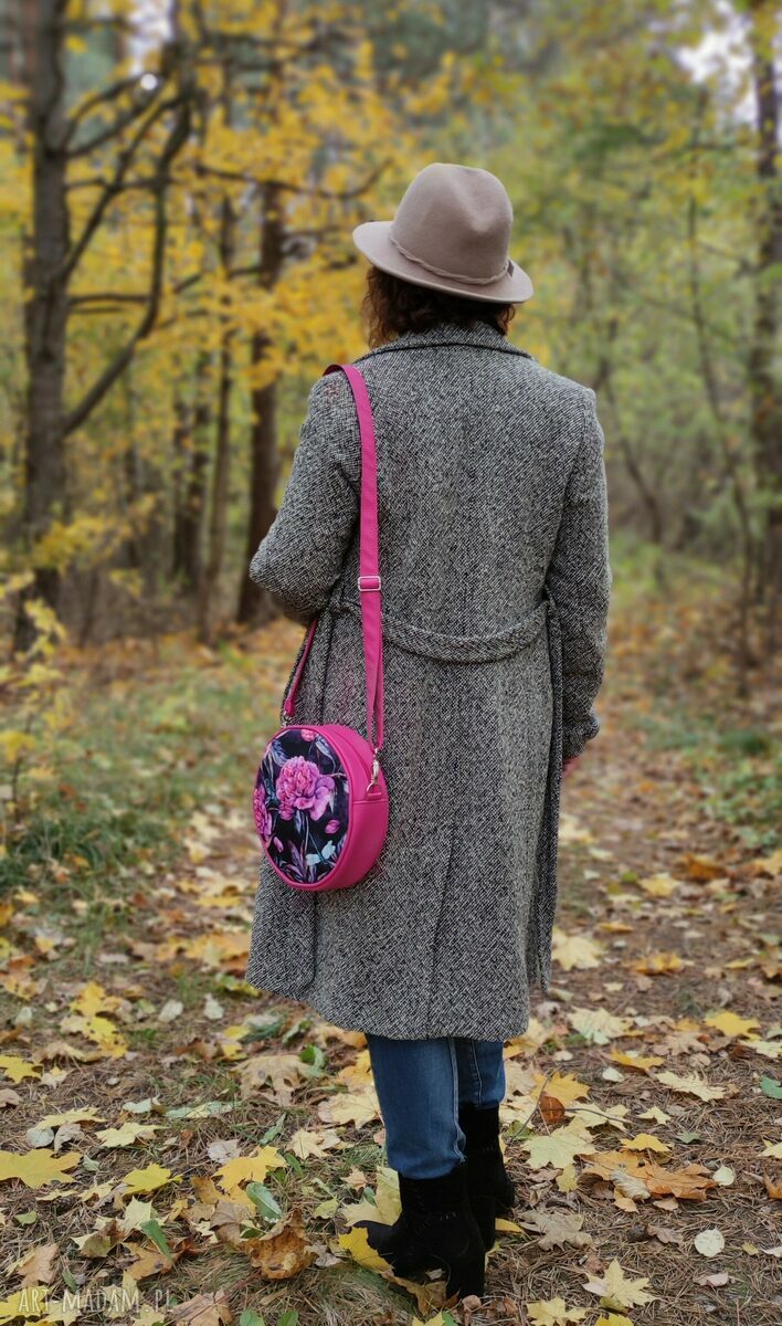 Round Bag piwonie - torebka na ramię handmade