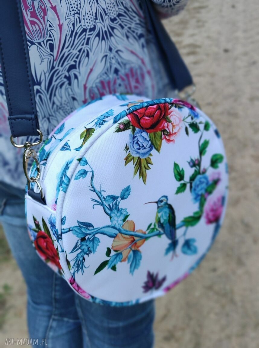 Round Bag - niebieskie kolibry - torebka na ramię handmade