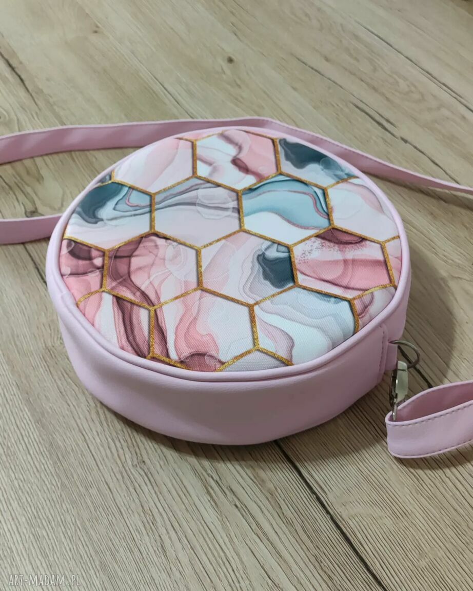 Okrągła mini torebka Round Bag - pudrowy róż i plastry miodu