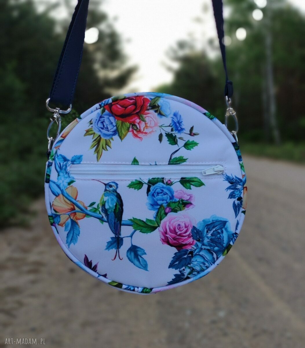 Round Bag - niebieskie kolibry - torebka na ramię handmade