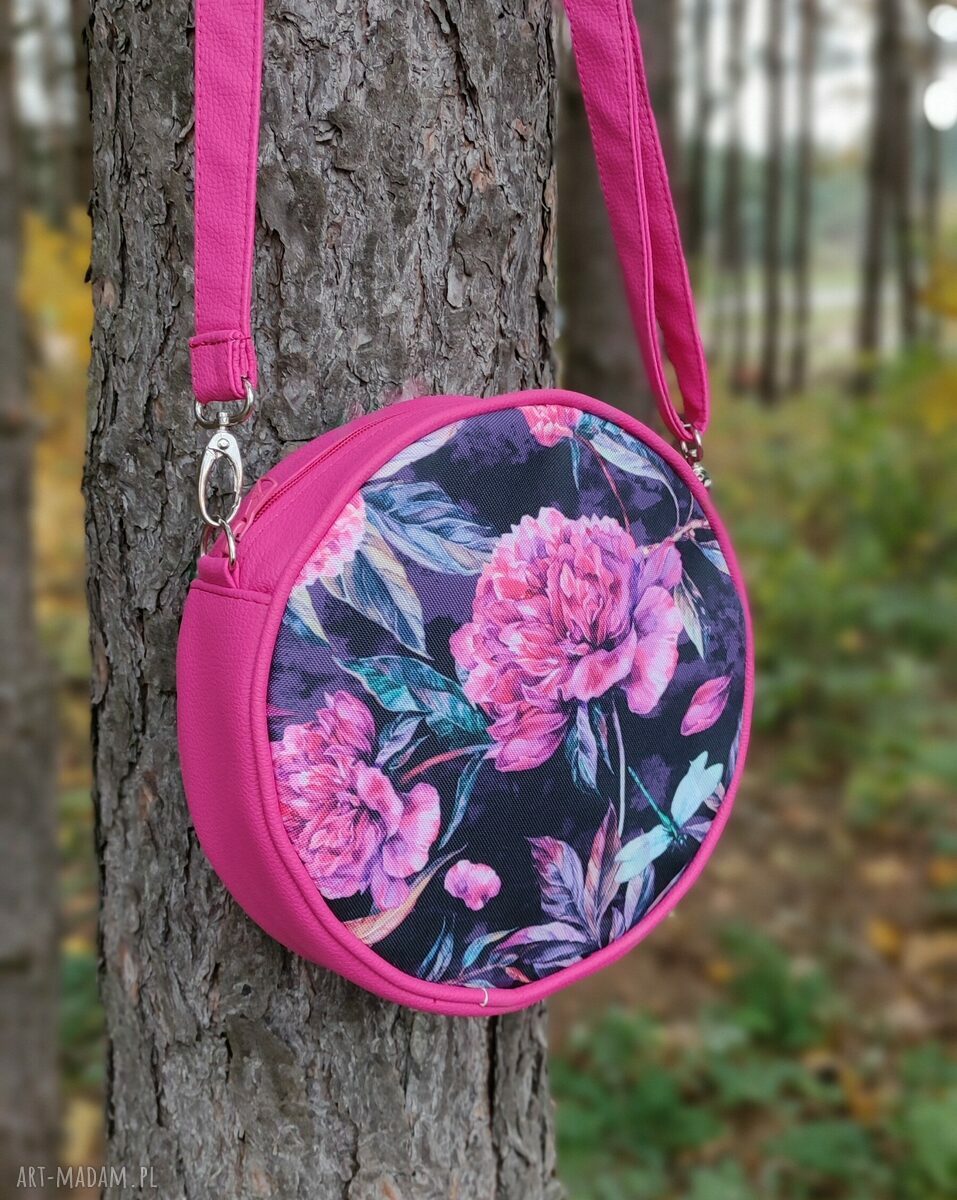Round Bag piwonie - torebka na ramię handmade