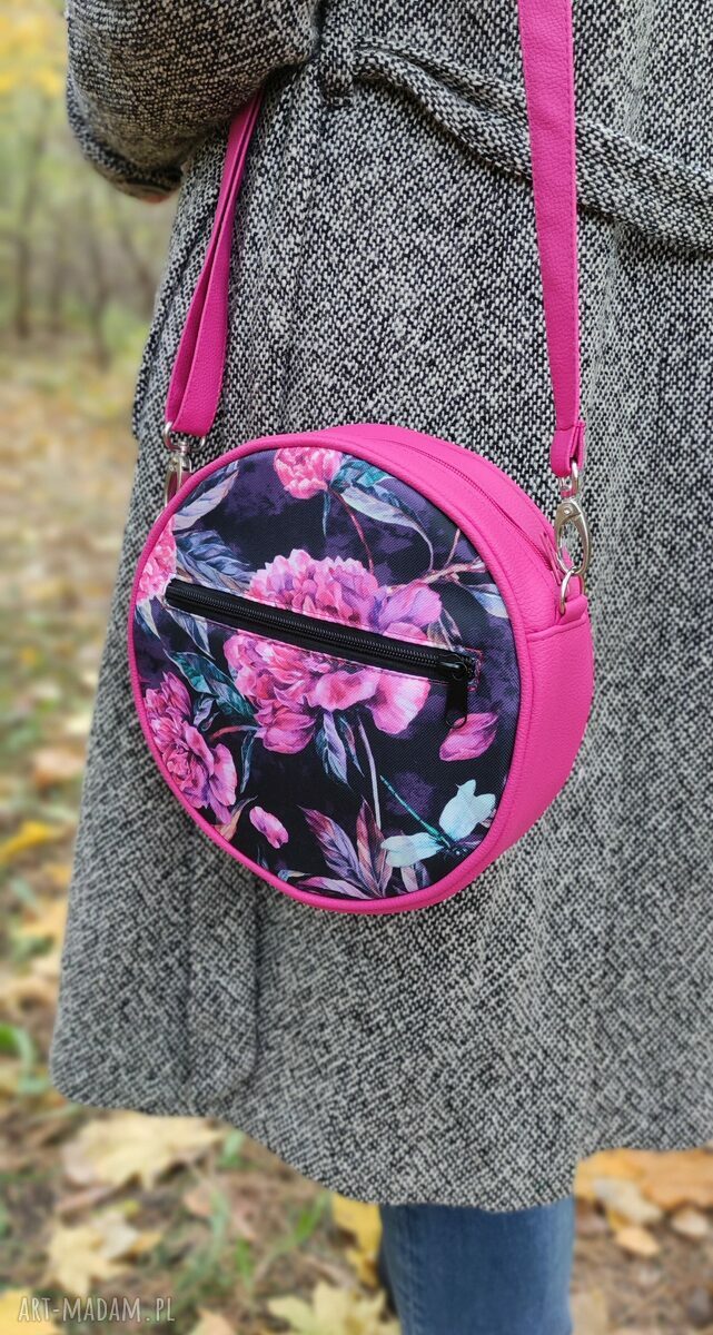 Round Bag piwonie - torebka na ramię handmade