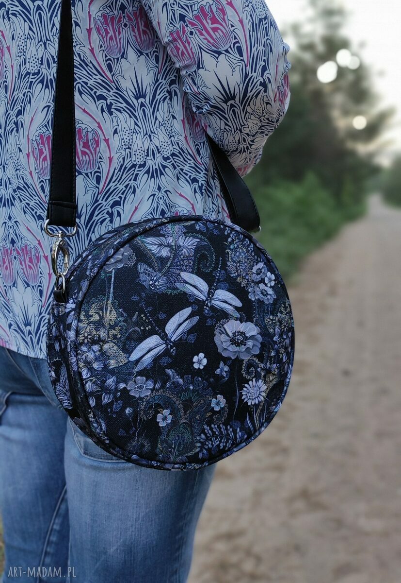 Round Bag - ważki nocą - elegancka torebka na ramię