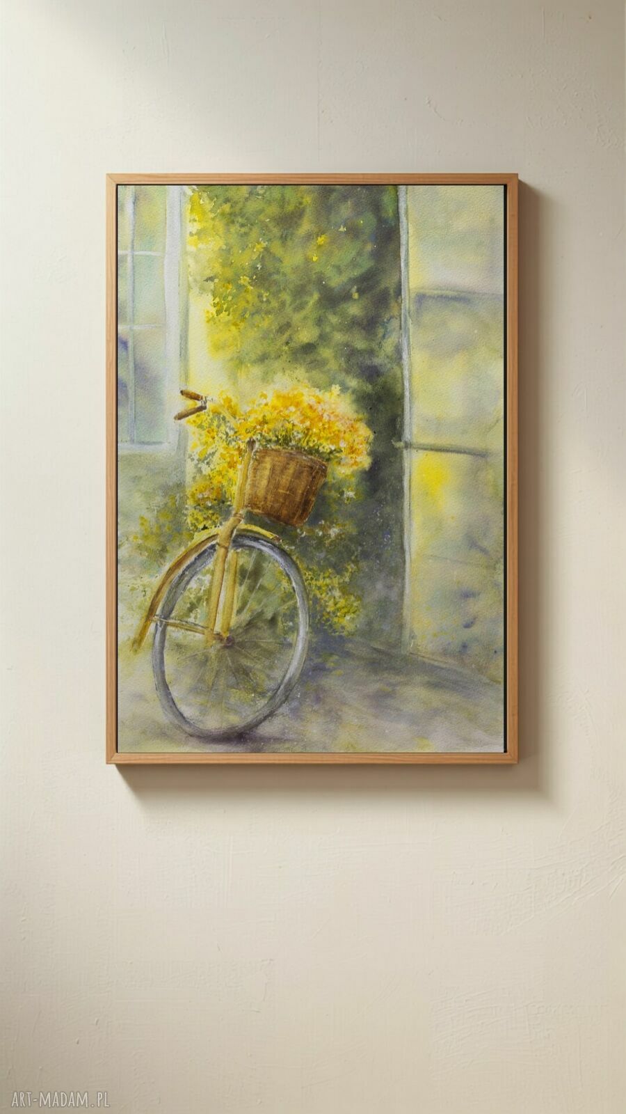 Rower z żółtymi kwiatami - akwarelowy plakat 30x40 cm