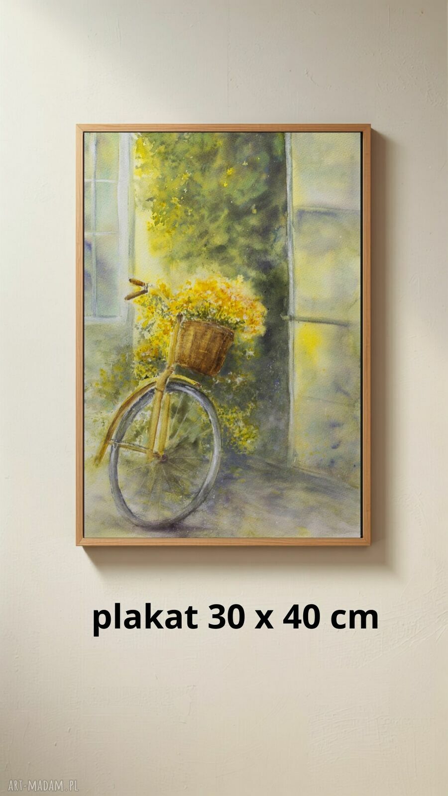 Rower z żółtymi kwiatami - akwarelowy plakat 30x40 cm