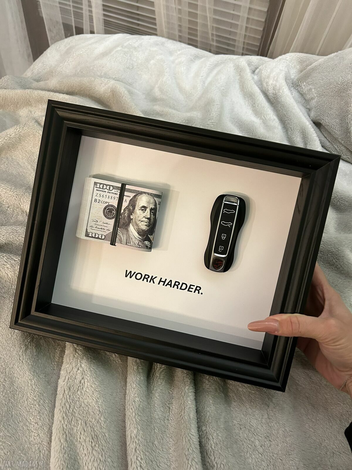 Royal Art No. 13: Ramka Porsche Work harder - rękodzieło 20x25 cm