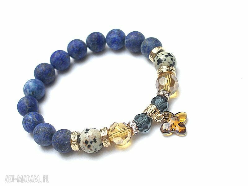 Bransoletka z lapisu lazuli i jaspisu na gumce - Royal vol. 4 (Swarovski)