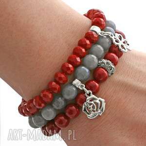 gray agate red crystals & pearls