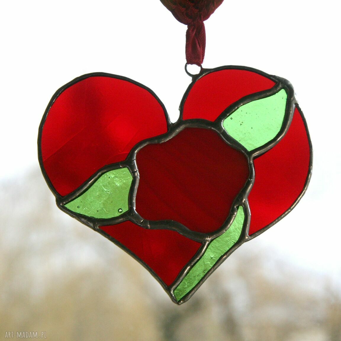 Serce Róża - witraż handmade Tiffany Pi Art