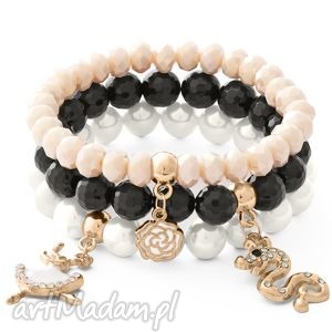 white pearl black onyx & cream crystal set