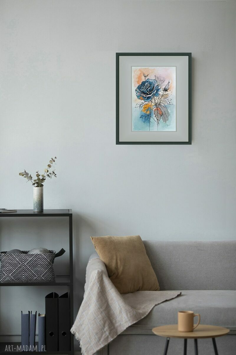 Różana fantazja - oryginalna akwarela A4 z różą