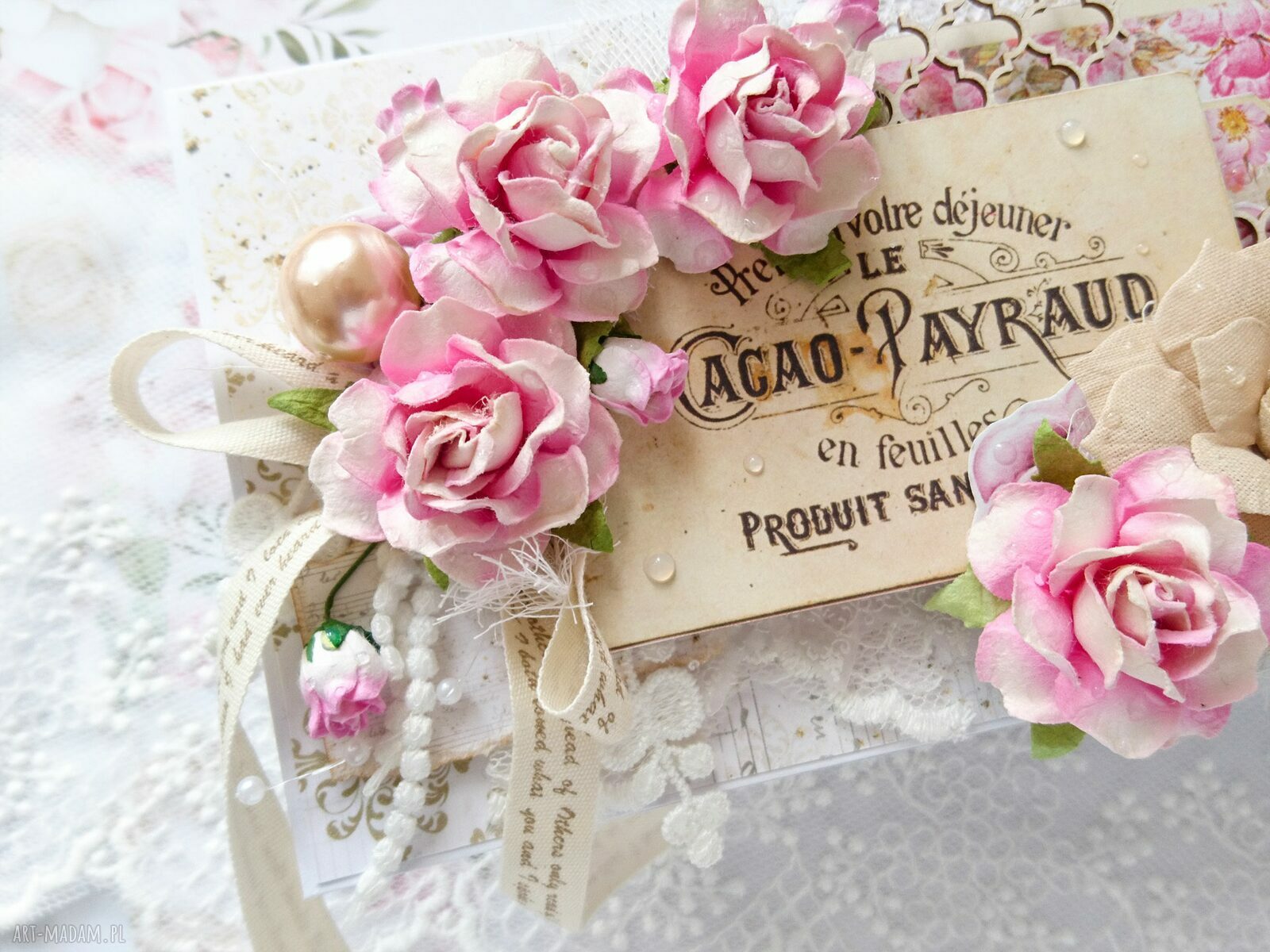 scrapbooking kartki: Różana kartka, w romantycznym stylu Ręcznie zrobione