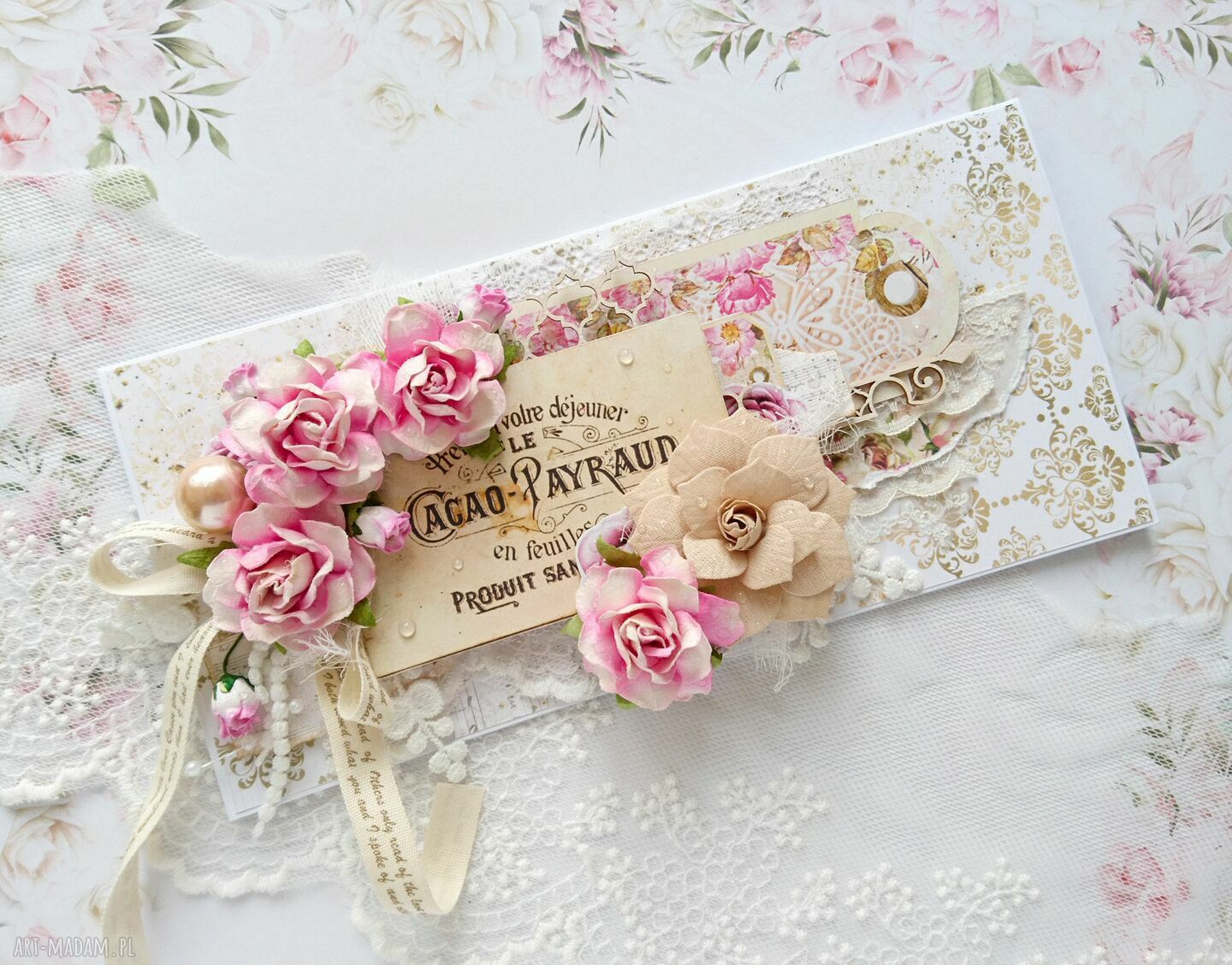 Różana kartka romantycznym stylu różami urodziny vintage