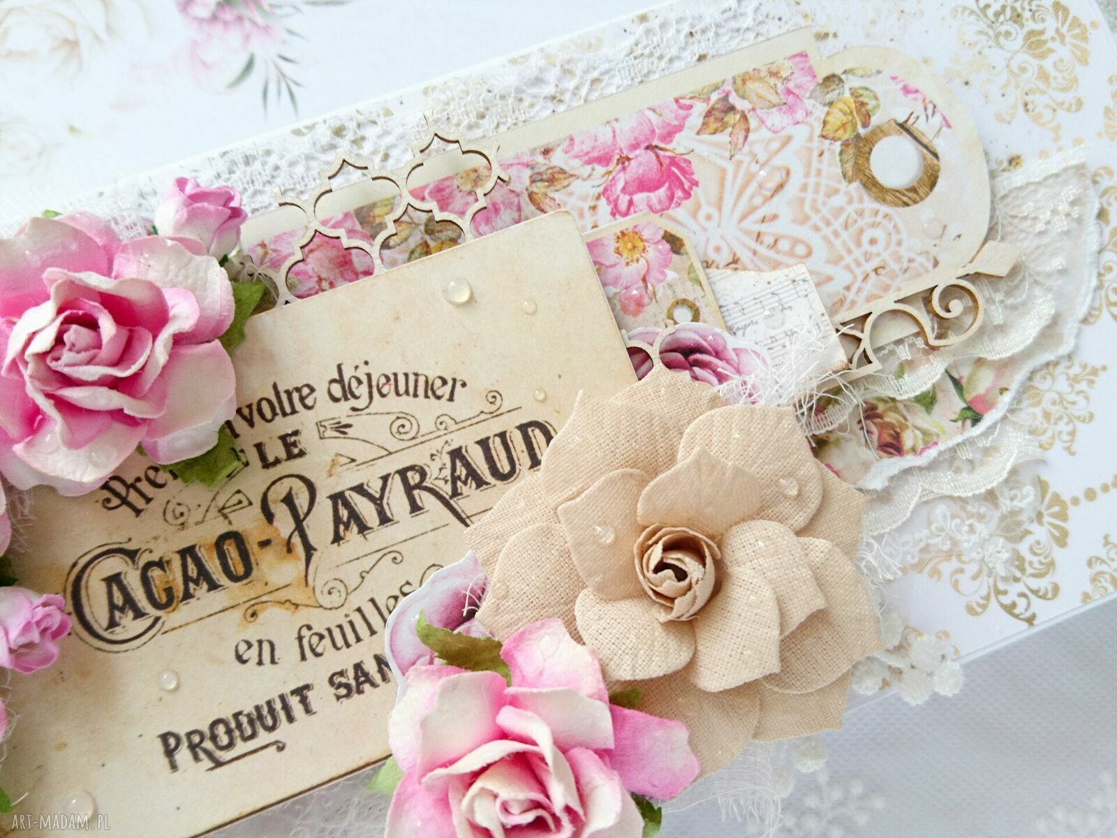 scrapbooking kartki: Różana kartka, w romantycznym stylu Ręcznie zrobione