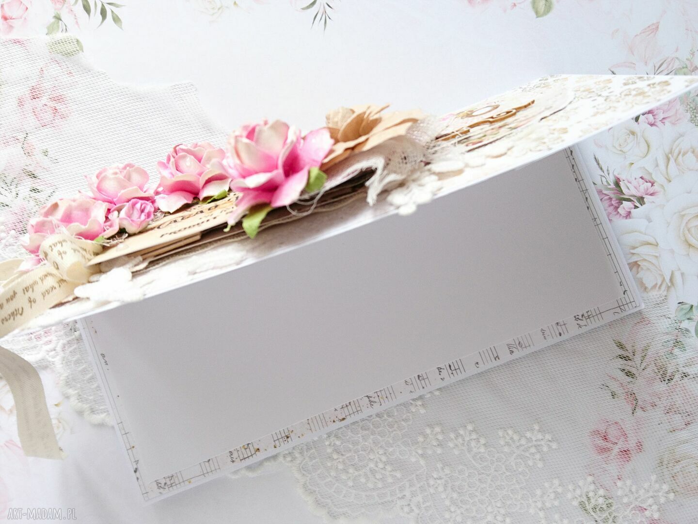 scrapbooking kartki: Różana kartka, w romantycznym stylu Ręcznie zrobione