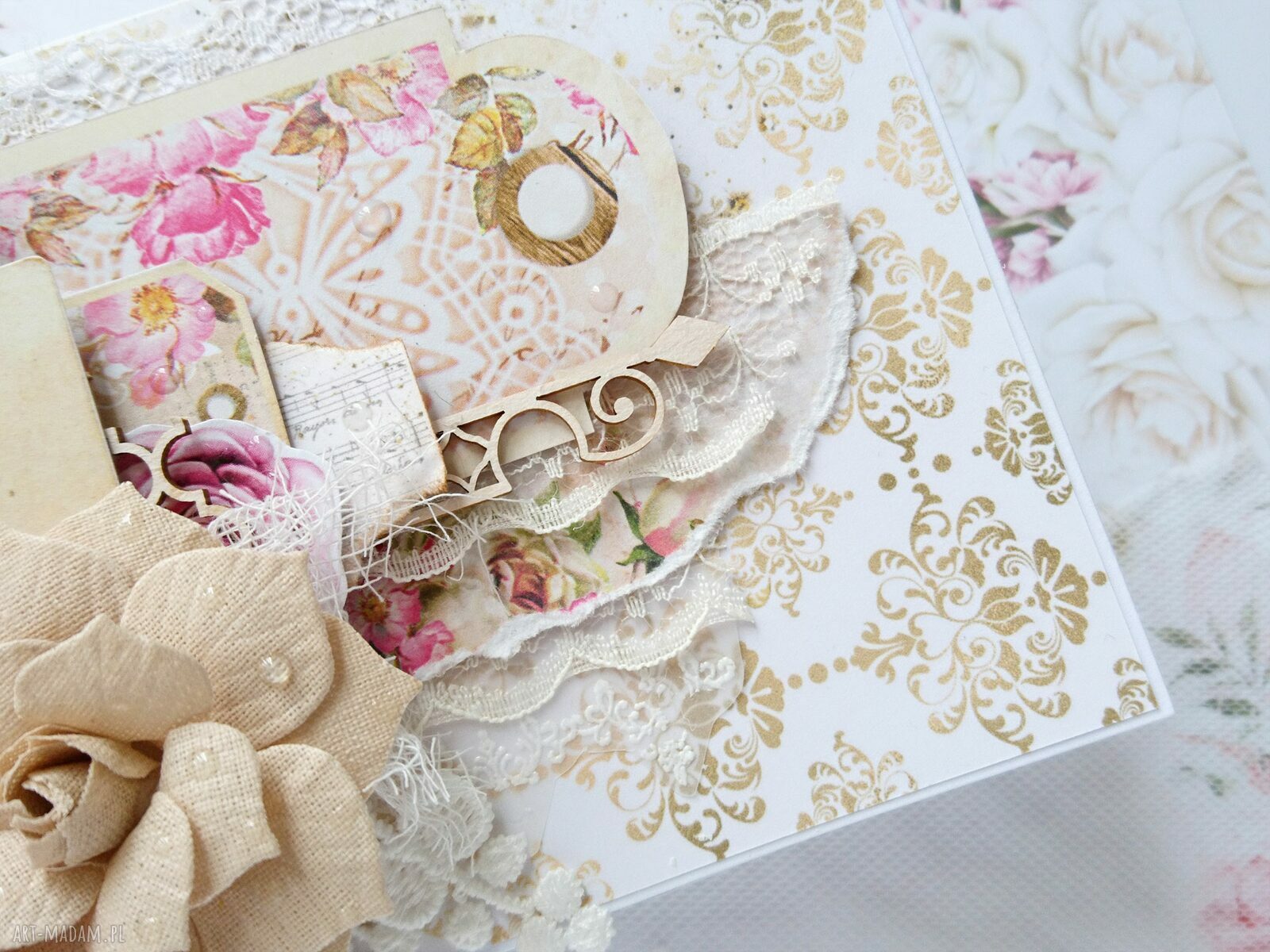 scrapbooking kartki: Różana kartka, w romantycznym stylu Ręcznie zrobione