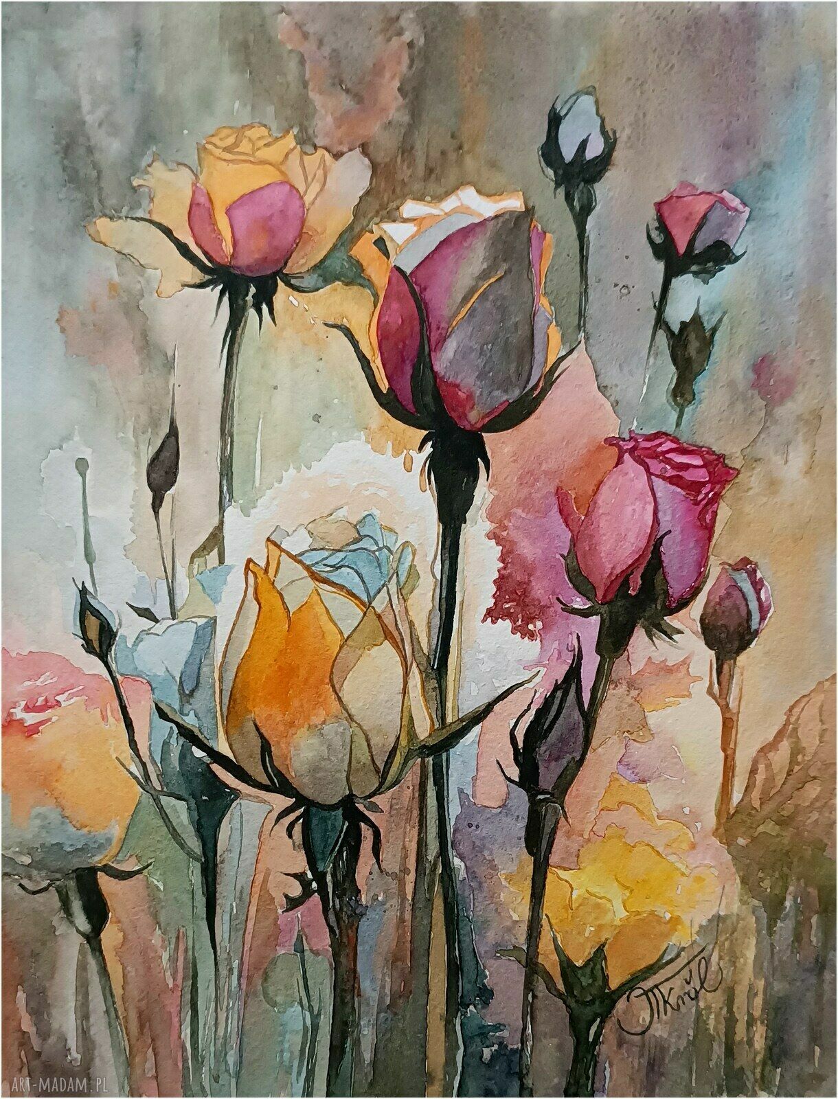 Różane marzenia, akwarela róże 24x32 cm - oryginał