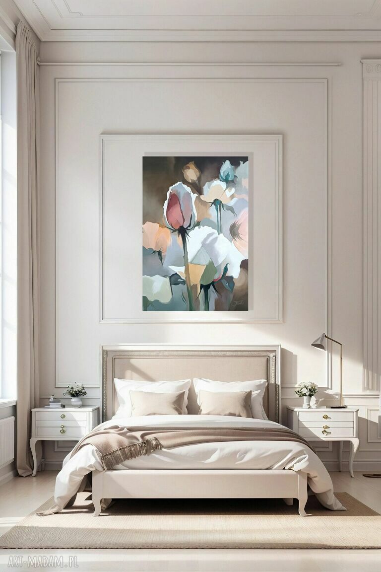 Różany sen - olejny obraz abstrakcyjne róże 95 x 65 cm