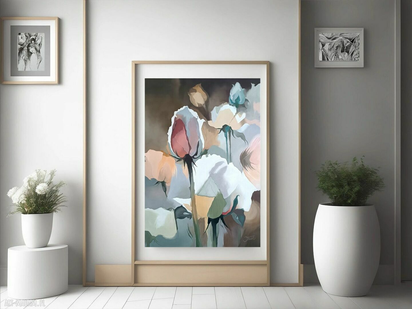 Różany sen - olejny obraz abstrakcyjne róże 95 x 65 cm