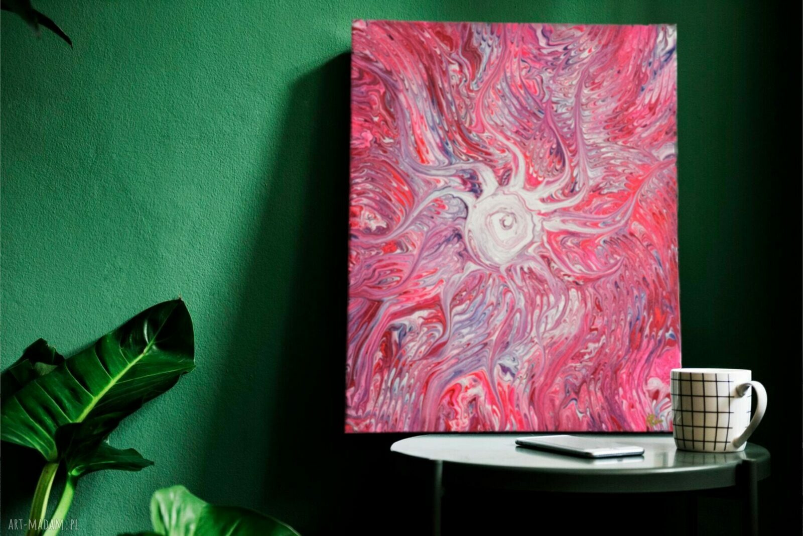 Różany wir - abstrakcyjny obraz ręcznie malowany 40x50 cm