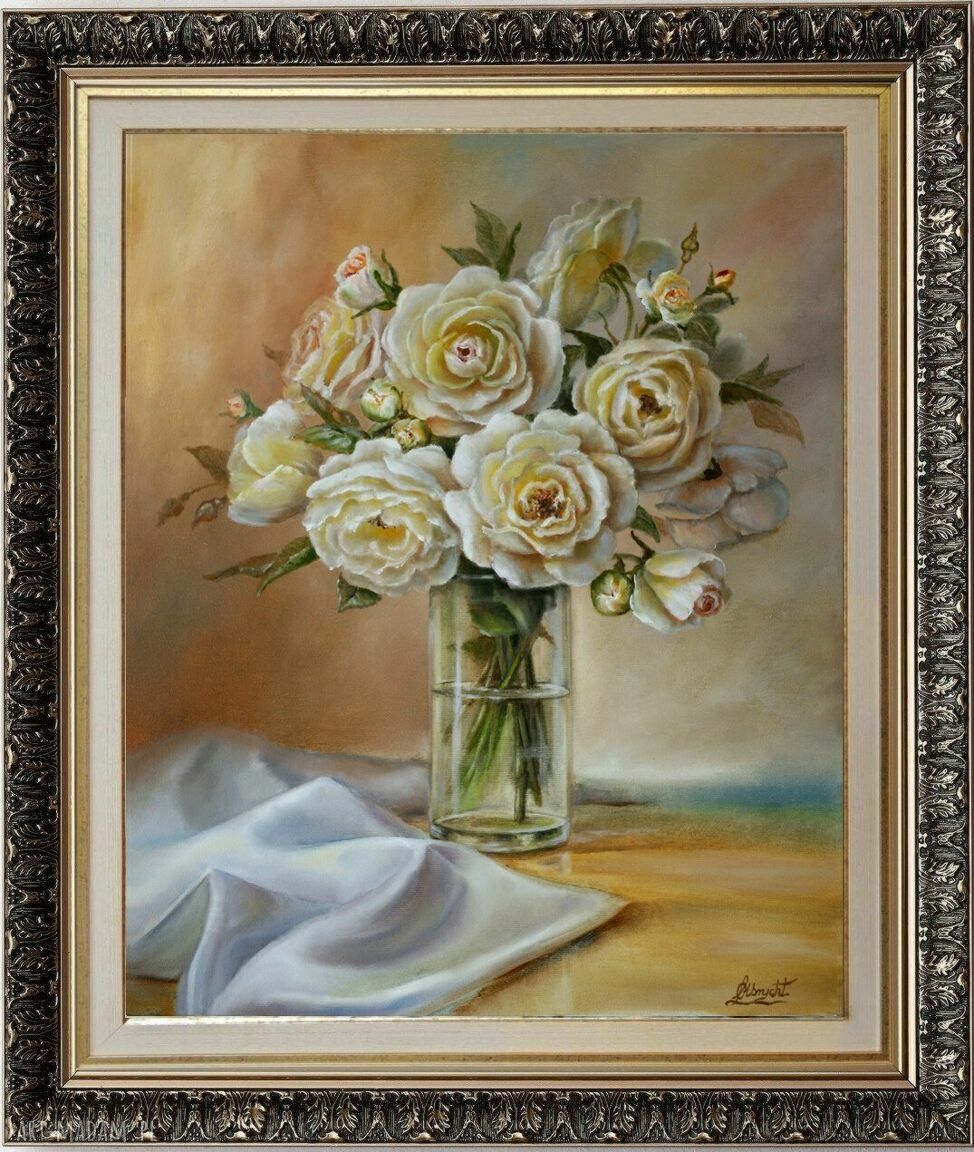 Róże w wazonie - ręcznie malowany obraz olejny Lidia Olbrycht 50x61 cm