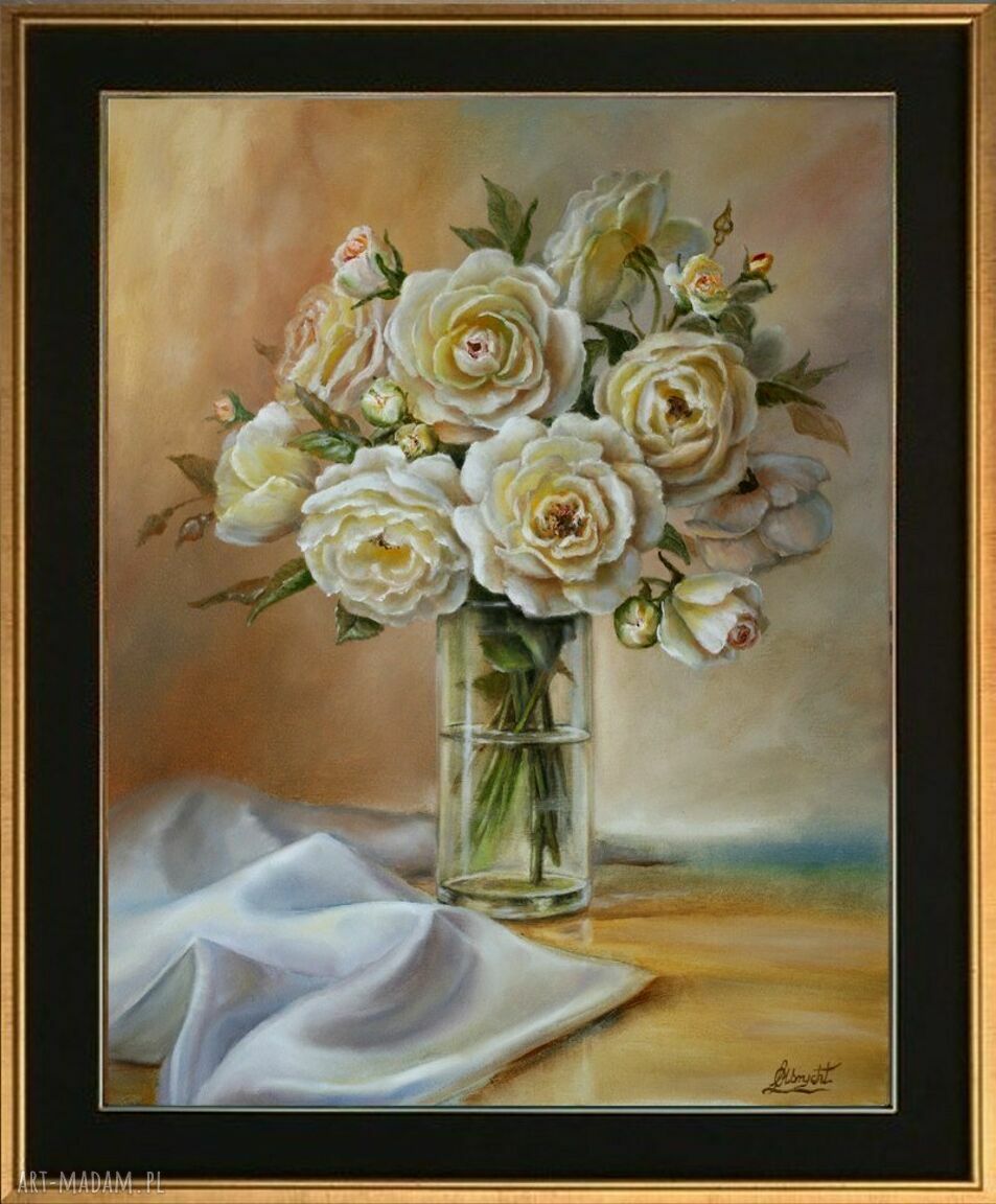 Róże w wazonie - ręcznie malowany obraz olejny Lidia Olbrycht 50x61 cm