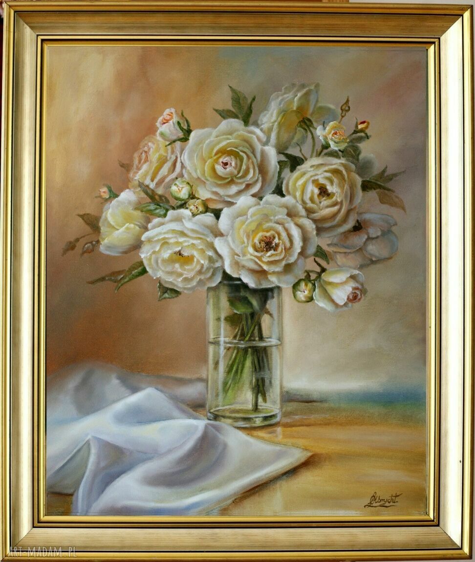 Róże w wazonie - ręcznie malowany obraz olejny Lidia Olbrycht 50x61 cm
