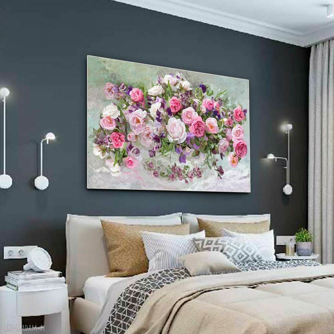 Róże w wazonie 120x80 - obraz na płótnie glamour do salonu, sypialni i jadalni