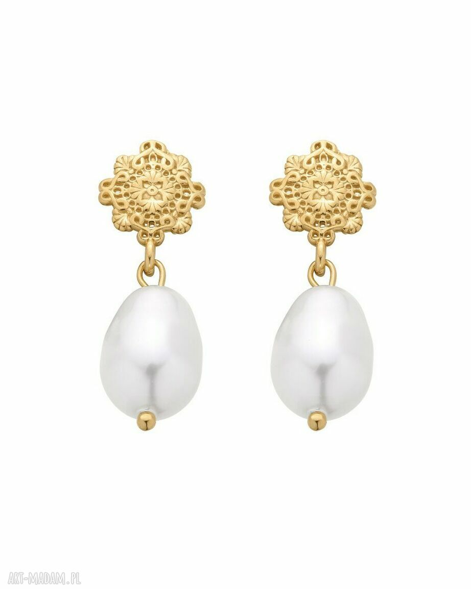 Złote kolczyki perłami swarovski® crystal perły rozetki sztyfty