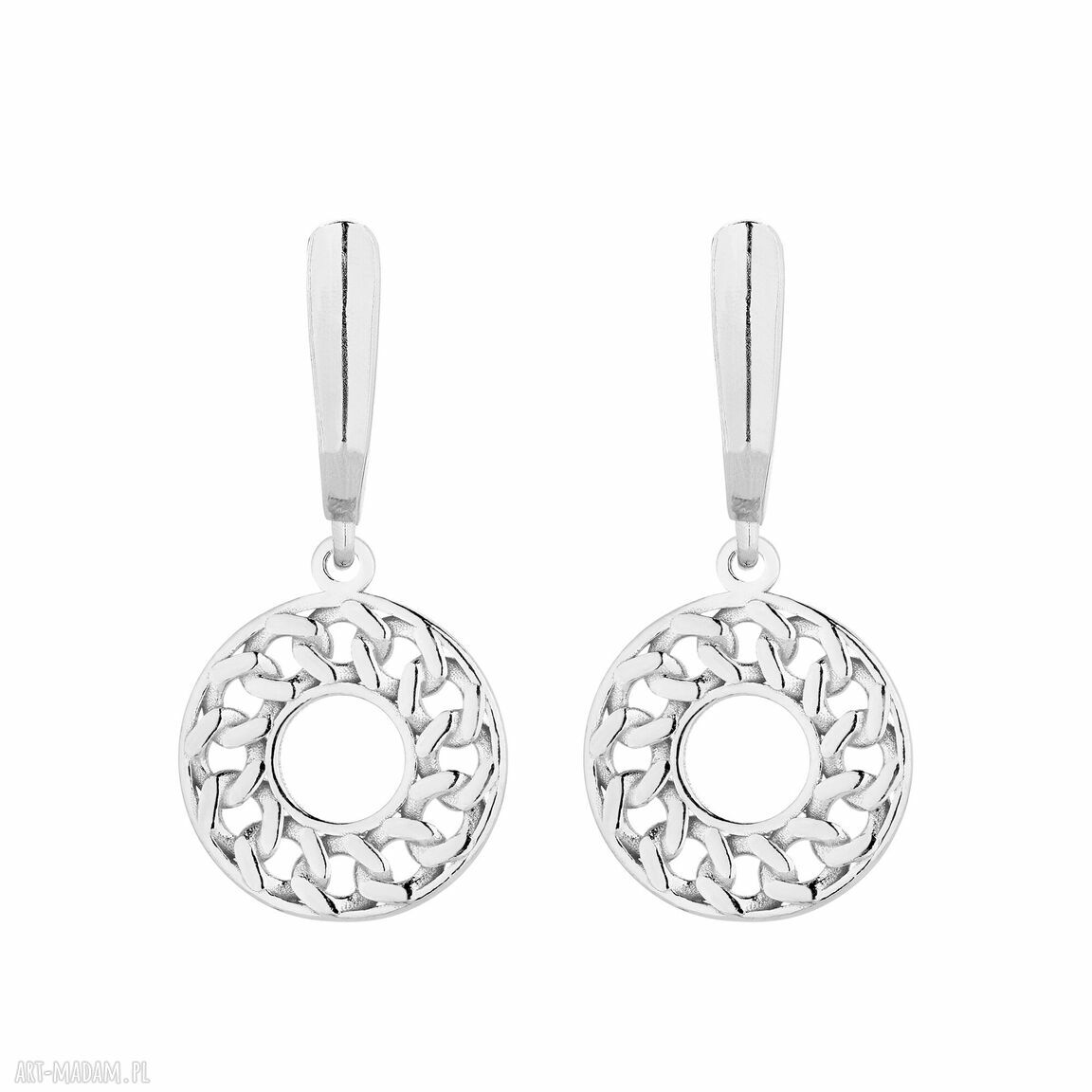 Srebrne kolczyki ozdobnymi zawieszkami wiszące rozety koła