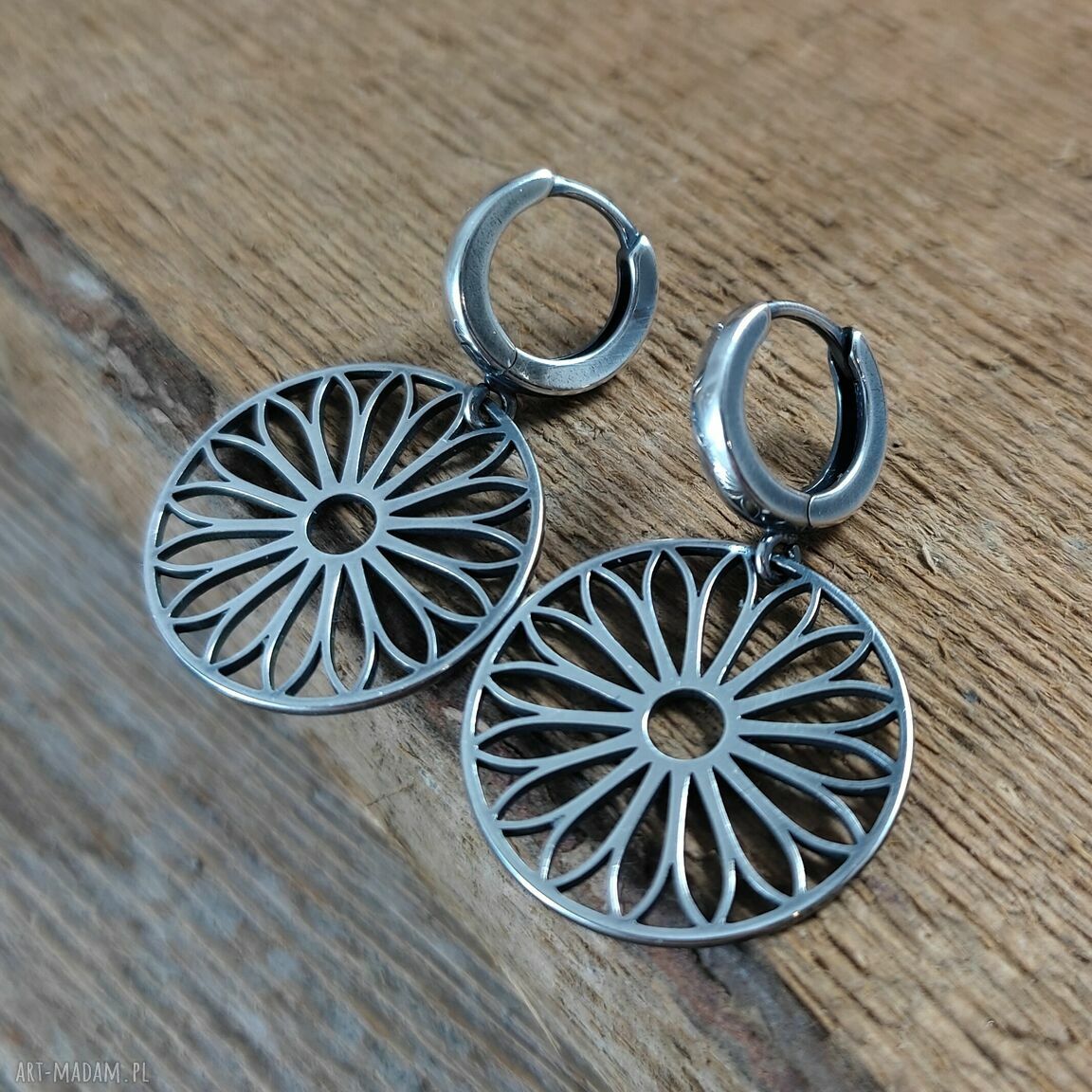 Kolczyki rozety Flower ze srebra 925 oksydowane