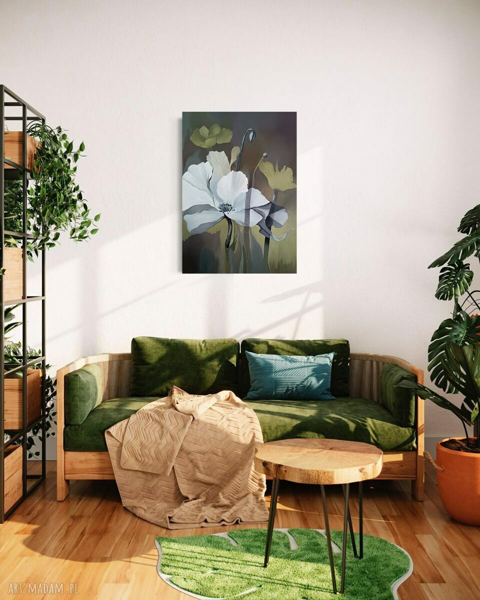 Rozkwit abstrakcji - obraz olejny z motywem kwiatów, 90 x 65 cm