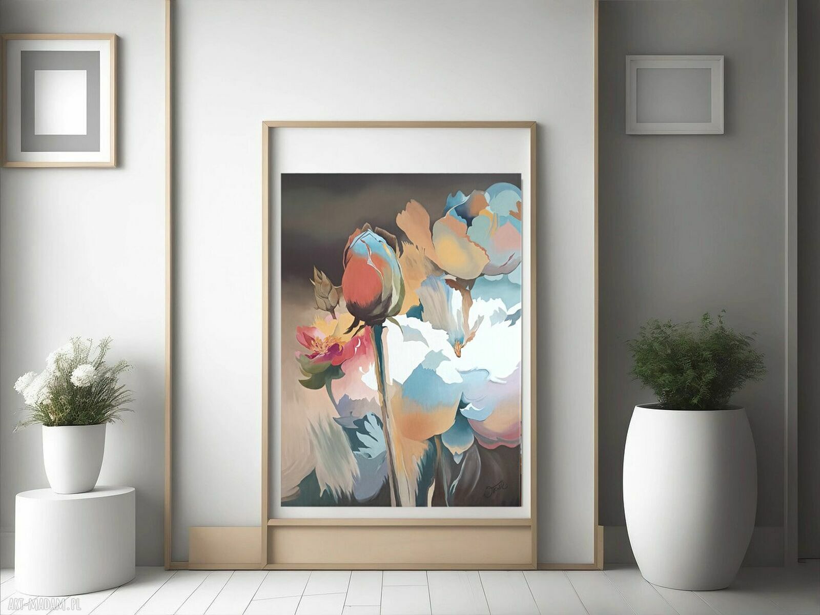 Rozkwitające refleksje - ręcznie malowany obraz olejny 97x70 cm z kwiatami