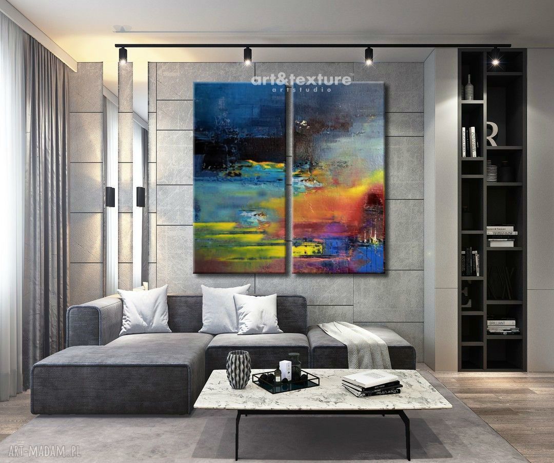 Rozlane niebo - abstrakcyjne obrazy do modnego salonu (dyptyk 2 x 80x170 cm)