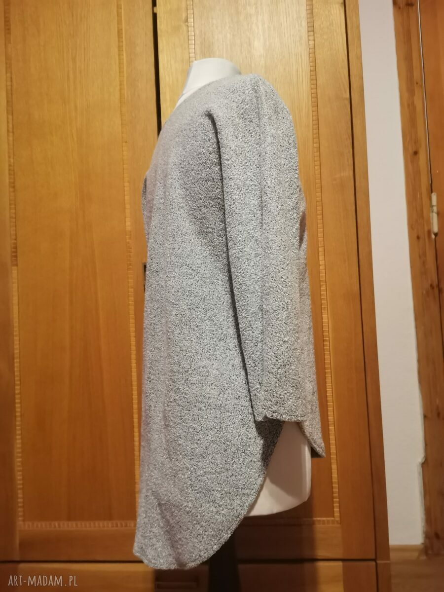 Szara bluza damska boho-folk Ruda Klara - dekolt łódka, rozmiar M (przód 62 cm, tył 81 cm)