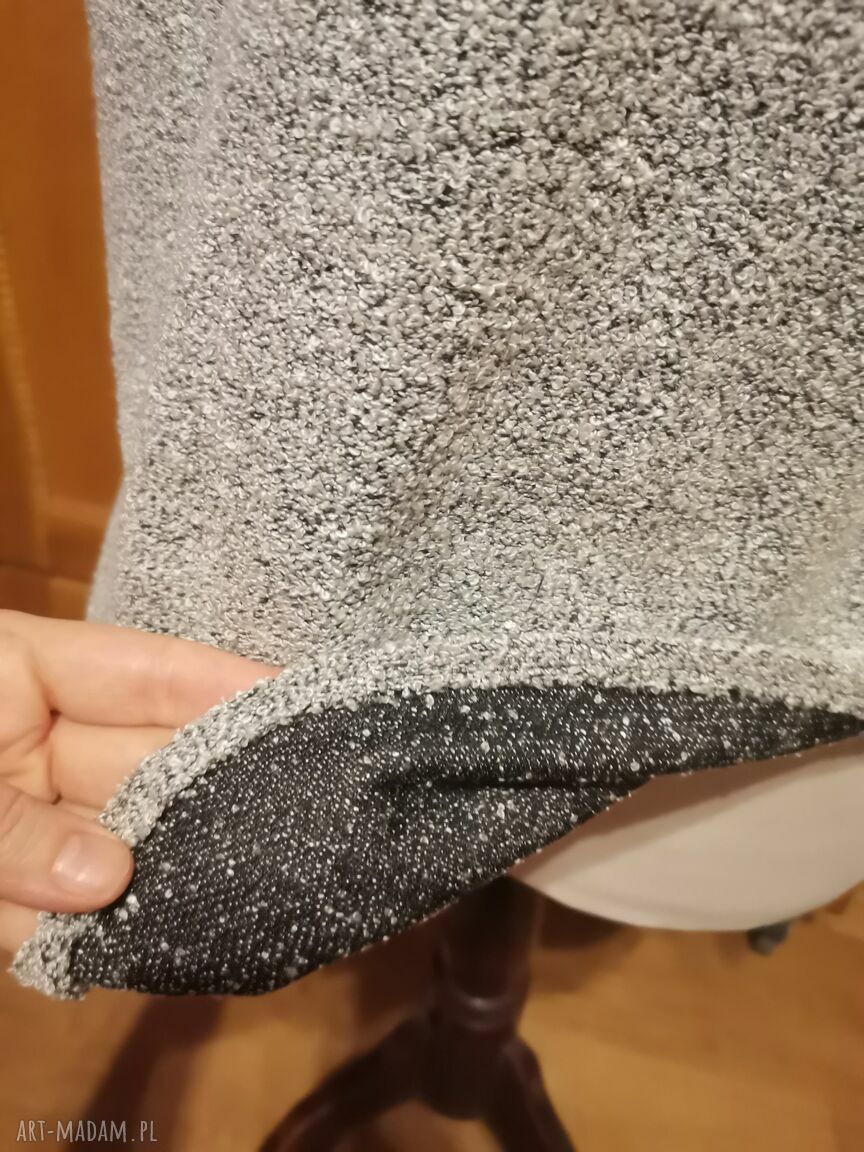Szara bluza damska boho-folk Ruda Klara - dekolt łódka, rozmiar M (przód 62 cm, tył 81 cm)