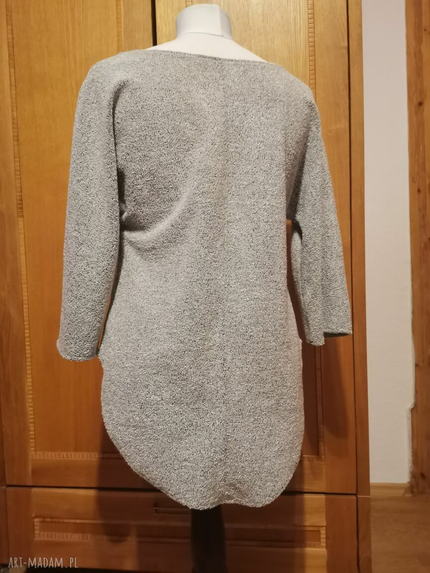 Szara bluza damska boho-folk Ruda Klara - dekolt łódka, rozmiar M (przód 62 cm, tył 81 cm)