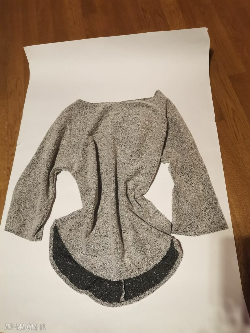 Szara bluza damska boho-folk Ruda Klara - dekolt łódka, rozmiar M (przód 62 cm, tył 81 cm)