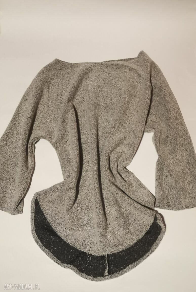 Szara bluza damska boho-folk Ruda Klara - dekolt łódka, rozmiar M (przód 62 cm, tył 81 cm)