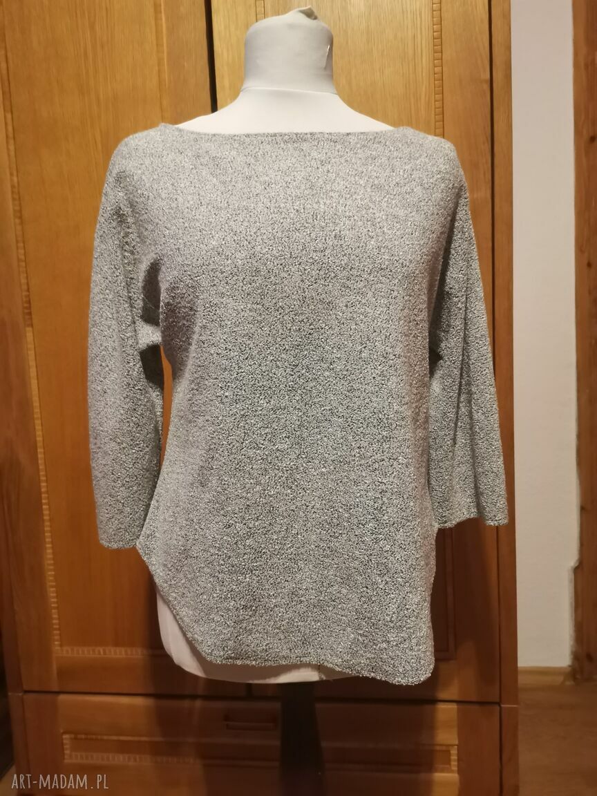 Szara bluza damska boho-folk Ruda Klara - dekolt łódka, rozmiar M (przód 62 cm, tył 81 cm)