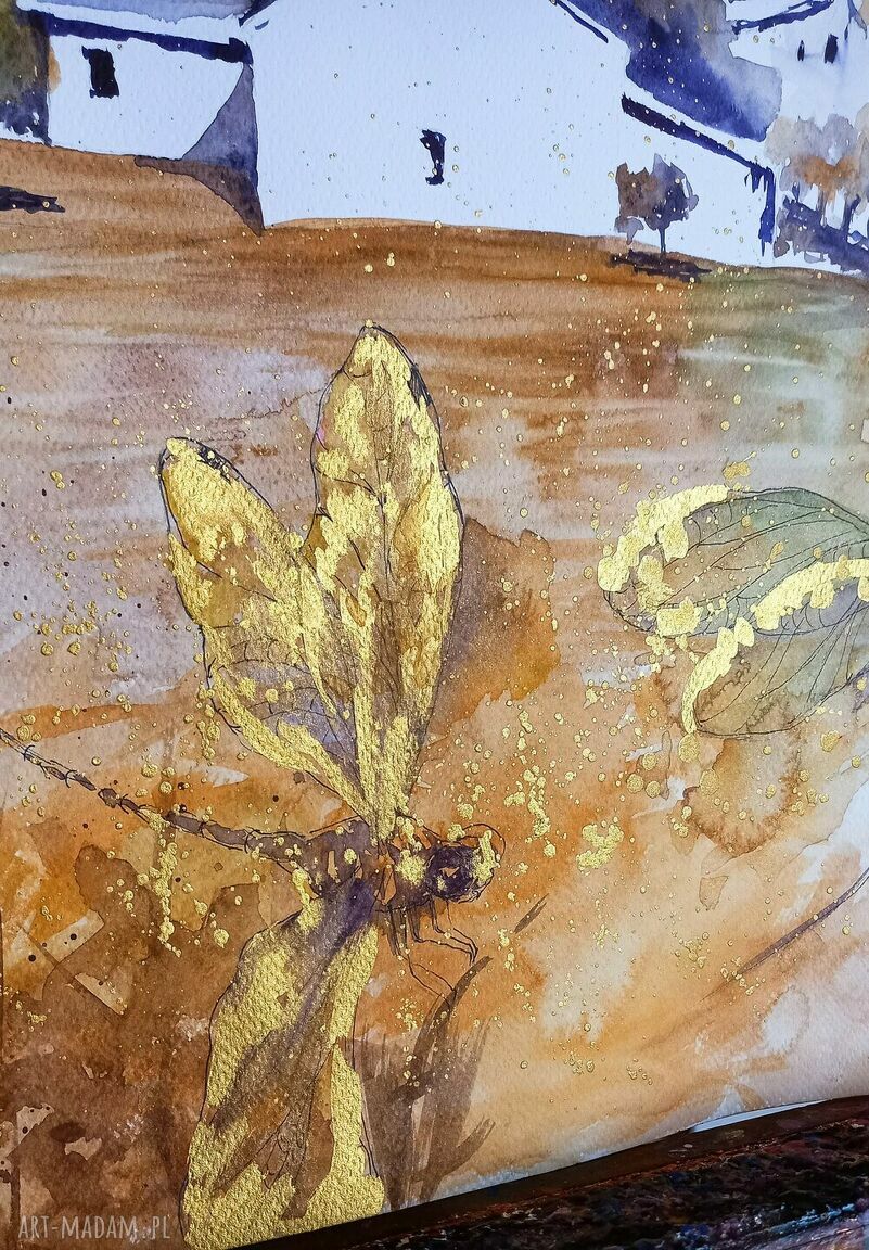 „Różne światy” - akwarela Adriany Laube ze złotym tuszem (A3 42 x 30 cm)