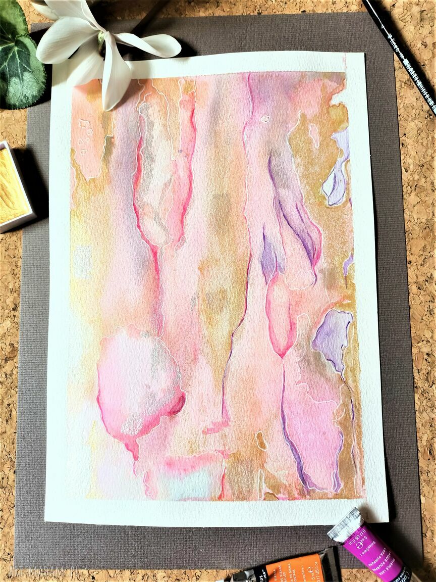 Różowa abstrakcja - akwarela 19x27 cm